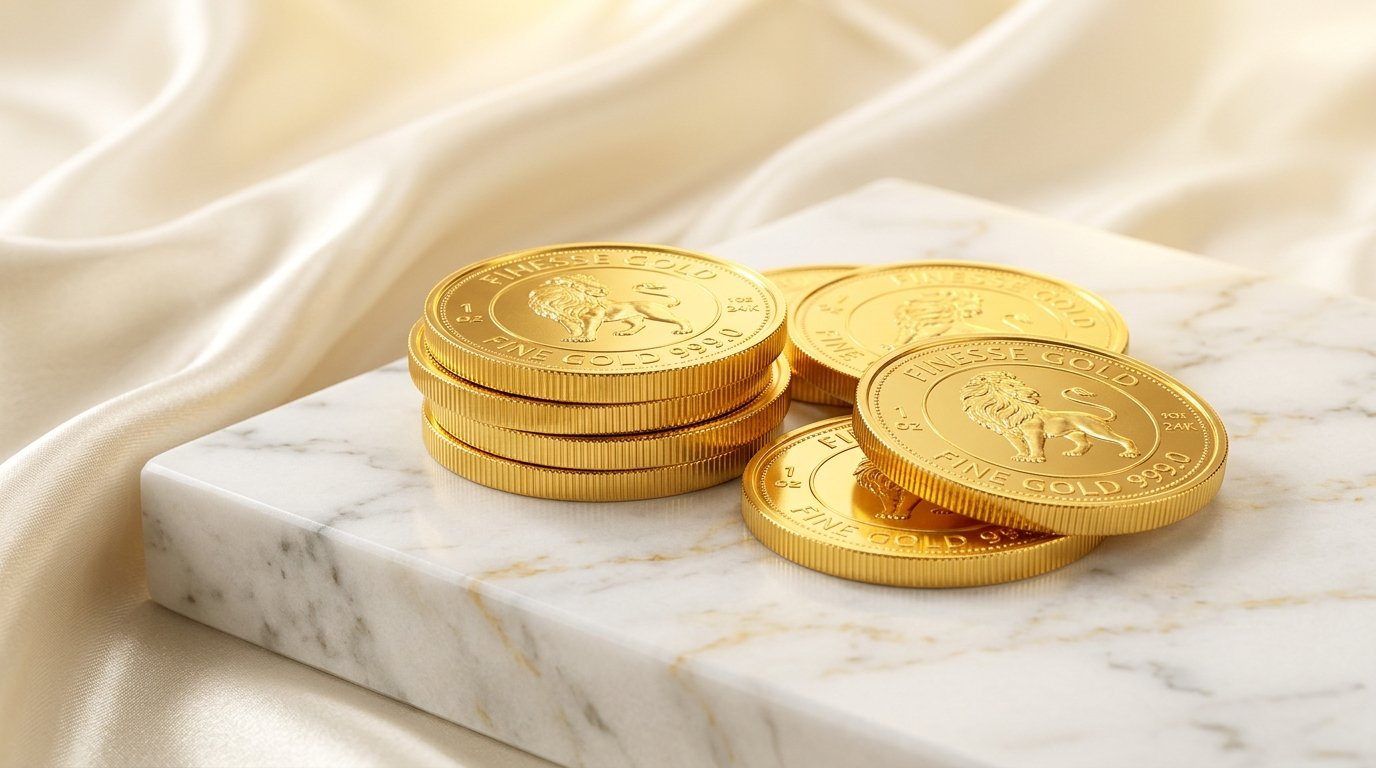 Premium gold coins on elegant marble